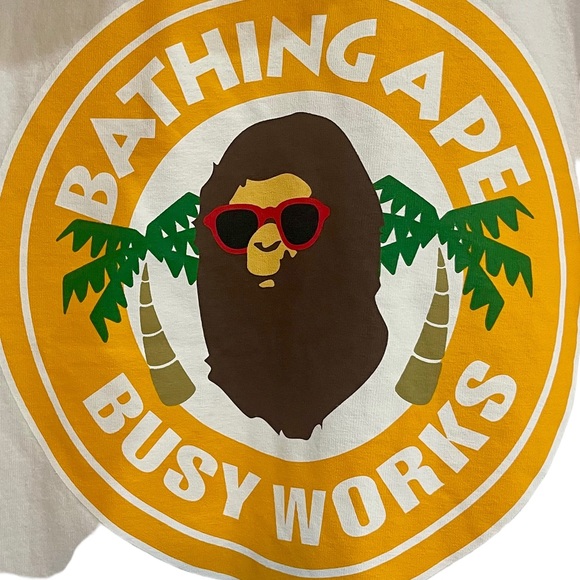 Bathing Ape White Short Sleeve T Shirt Busy Works  Logo Mens Size L like new - Picture 6 of 9